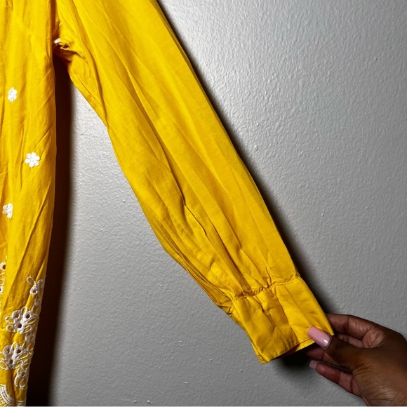 American Sweetheart Women Top Medium Yellow Eyelet Henley Prairie Cottagecore - Picture 6 of 8